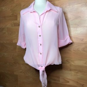 Body Central Medium Button Down Tie Front In Baby Pink Color Top Shirt Blouse